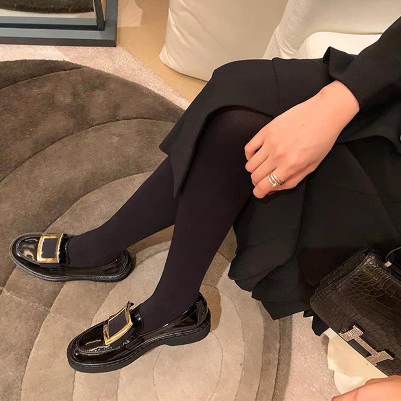 Cowhide Version~ Genuine Leather Thick-soled Women's Flash Diamond Square Buckle Lazy One-pedal Small Leather Shoes Women's Single Shoes