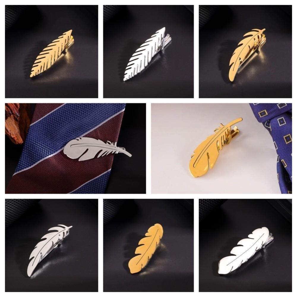 Titanium Steel Leaves Tie Clip Simple Necktie Buckle Fashion Feather Tie Pin Suit Accessories