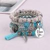 4PCS Bohemian Multi-Strand Beaded Bracelet Set with Fringe Tassel & Wing "I Love You" Charm - Women's Layered Jewelry Gift for Summer Fashion