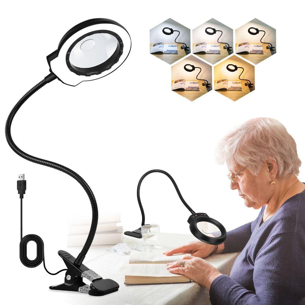 360°Flexible Gooseneck Magnifier with Light 3 Modes Dimmable Lighted Desk Lamp  Electronics Repair