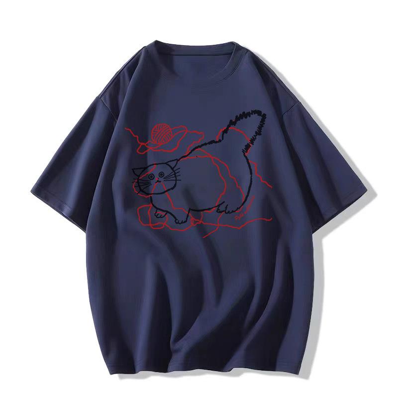 2025 Summer Women's Retro Oversized Cotton T-Shirt with Straight Shoulder