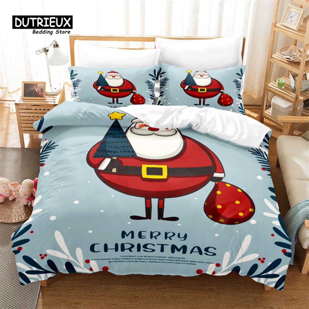 Świąteczny Zestaw Pościeli, Zestaw Poszwy na Kołdrę ze Świętym Mikołajem, Miękka Wygodna Oddychająca Poszwa na Kołdrę, Do Dekoracji Sypialni Pokoju Gościnnego