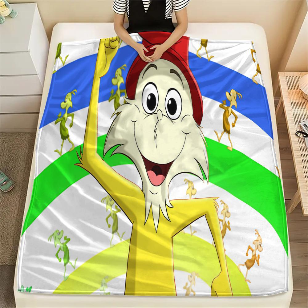 1PC Green Eggs and Ham Print Flannel Blanket, High quality All Seasons, Home Decor, Warmth and Comfort, Perfect for Christmas Gifts