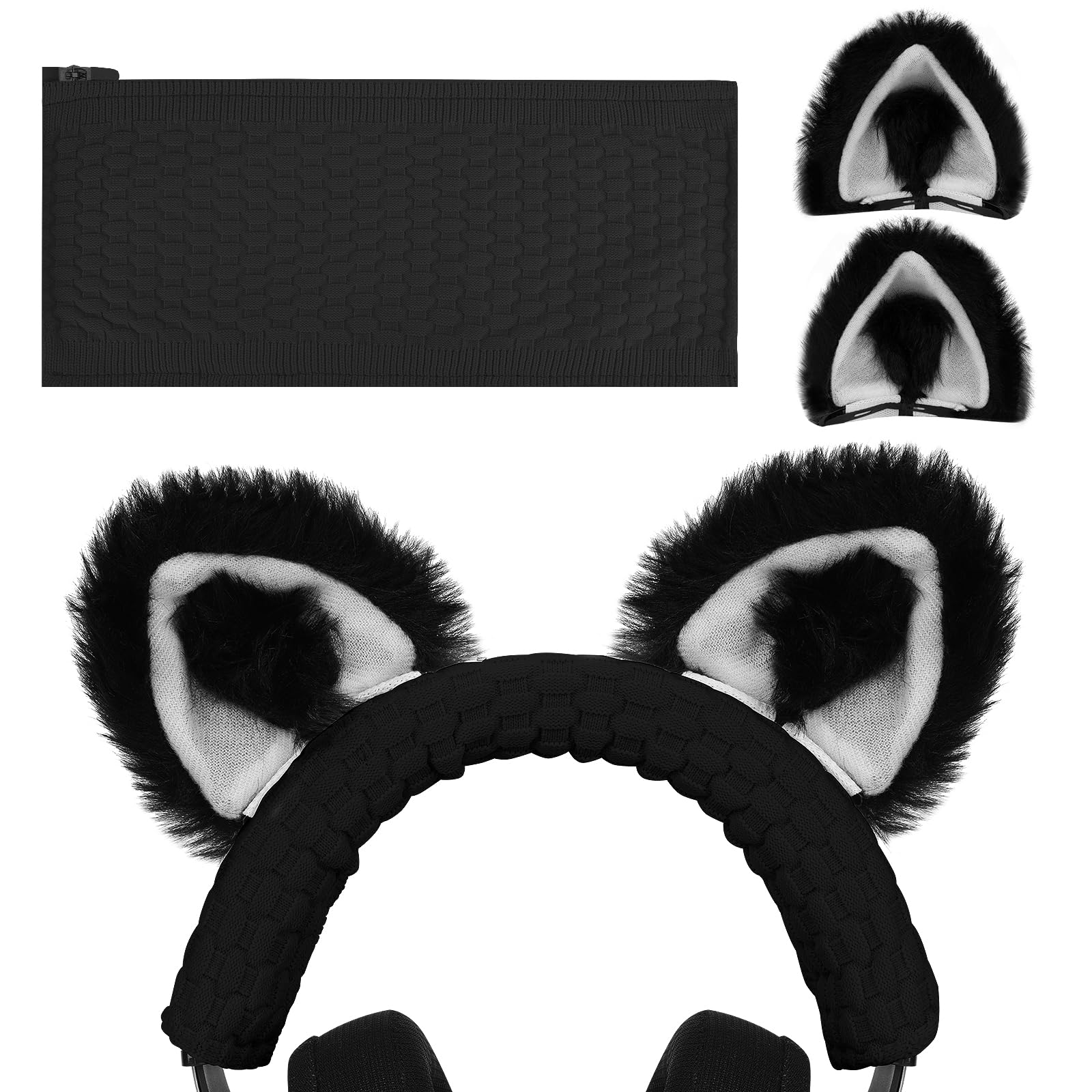 

Geekria Knit Fabric Headband Cat Ear Suit Cover Compatible with Razer, SteelSeries, HyperX, Sennheiser, ASTRO, Sony, Logitech, and Audio-Technica