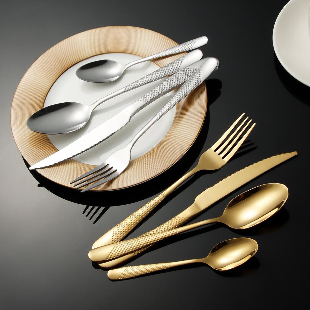 Star Diamond Stainless Steel Tableware Knives, Forks and Spoons Five-piece Set Light Luxury Simple Western Food Steak Knives, Forks and Spoons