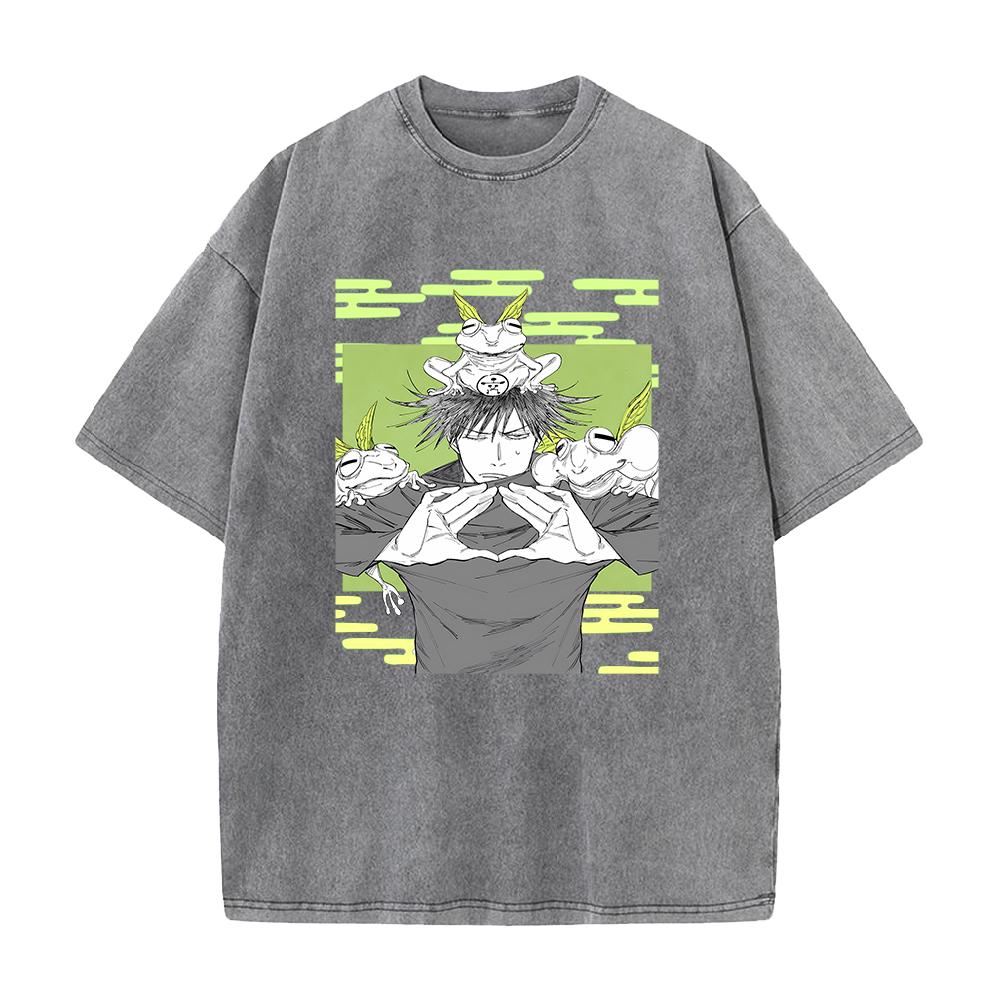 Jujutsu Kaisen Anime T-Shirt Fushiguro Megumi Lustiges bedrucktes T-Shirt Herren Vintage gewaschene T-Shirts Harajuku Männlich Lässiges Baumwoll-T-Shirt