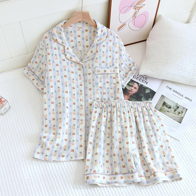 Women's Pure Cotton Summer Pajama Set - Sweet, Breathable, Short Sleeve & Shorts