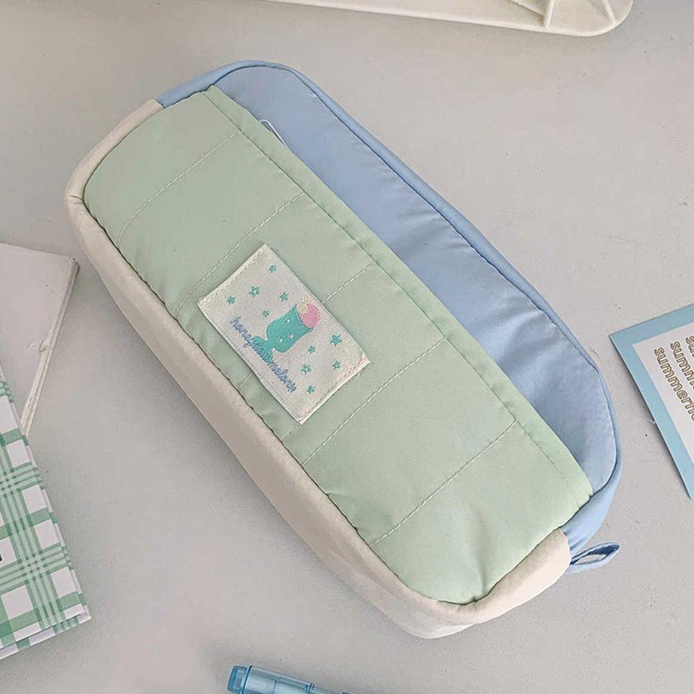 Colors-block Pencil Pouch Large Capacity Pen Bag Cute Pen Box  School Office