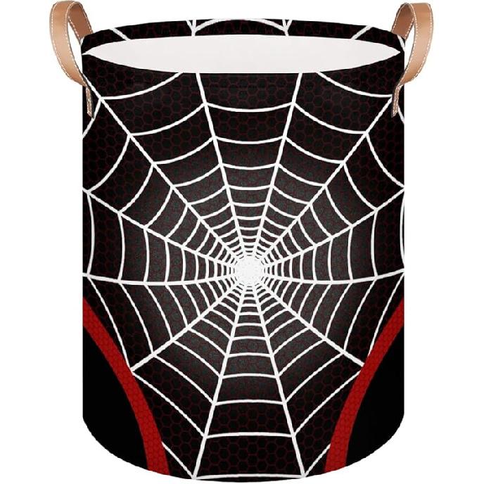 Large Laundry Hamper Basket Red Spider Web Round Collapsible Storage Organizer Bin for Kids, Boys, Nursery, Closet, Bedroom, Playroom, Toys, Dirty