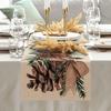 Christmas Pine Cone Pine Needle Branch Berry Linen Table Runner for Table Decor Winter Xmas Table Runners Christmas Decorations