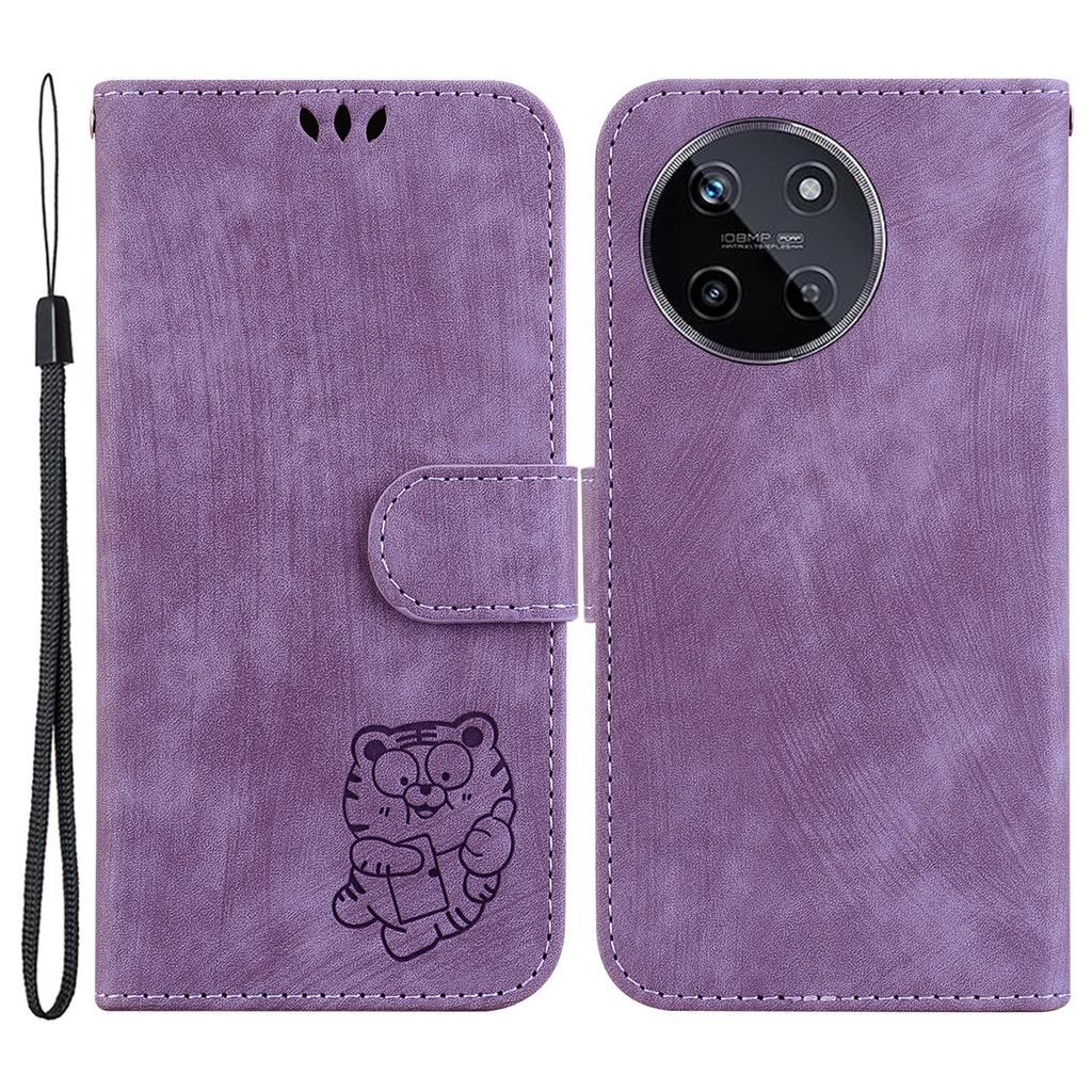 For Realme 11 4G (159.9x73.3x7.95mm) Phone Case Wallet Cover Tiger Pattern Imprinted