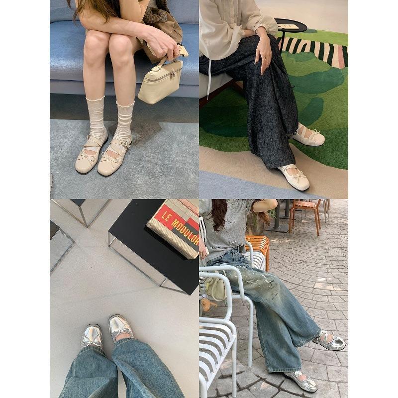 Sheepskin cross-strap Mary Jane shoes women's thick-soled heightened one-word buckle with shallow bow single shoes