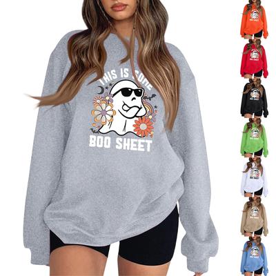 Women's Fashion Round Neck Long Sleeve Hoodie Halloween Small Print Hoodie