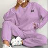 Dames Herfst en Winter Effen Kleur Jacquard Lange Mouw Casual Ronde Hals Sweatshirt en Broek Set