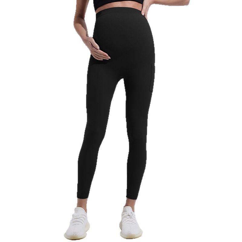 Women's Seamless Maternity Yoga Pants with Pockets - Nine-Point, Hip-Lifting, Slimming Leggings