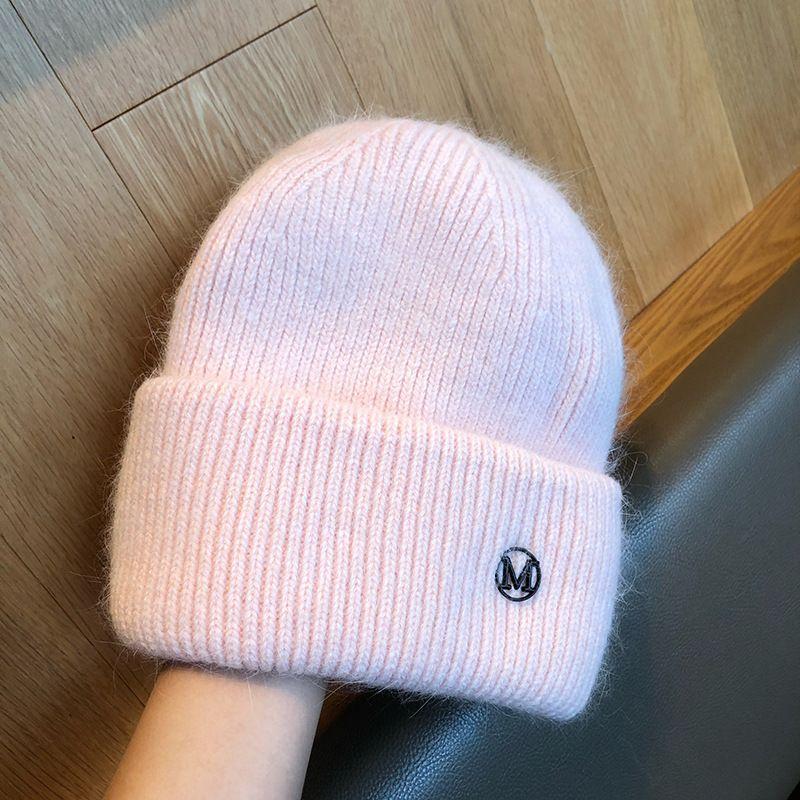 Etikett Dekor Basic Beanie Trendige Einfarbige Strickmützen Elastische Skull Cap Warme Umschlagmützen für Damen Täglicher Gebrauch Herbst & Winter