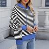 Damen Modischer Lässiger Gestreifter Kapuzenpullover mit Tasche Locker Langärmlig