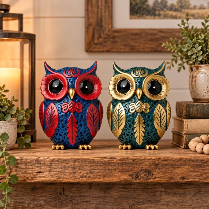 Owl Tabletop Decors, Resin Bird Figurine with Textured Detail for Desks and Entryways, Animal Enthusiasts, Housewarmings Gift