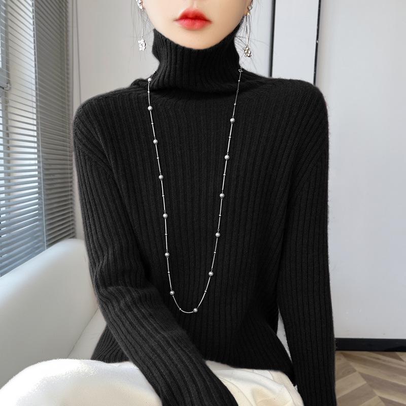 Women s High Collar Knitted Sweater: Loose, Slim Fit Pullover for Autumn and Winter XL