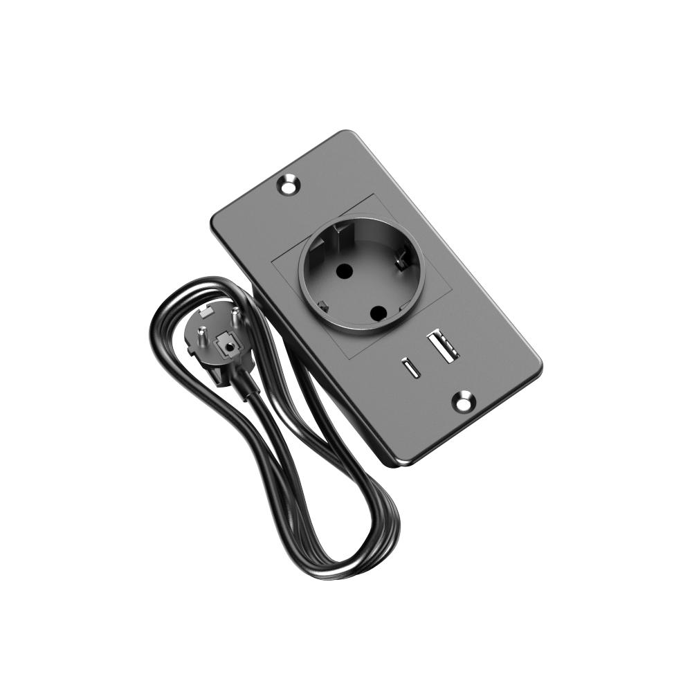 Recessed Power Strip with 2 Sockets USB A USB C Ports Embedded Furniture Charging Station for Desk Nightstand Cabinet