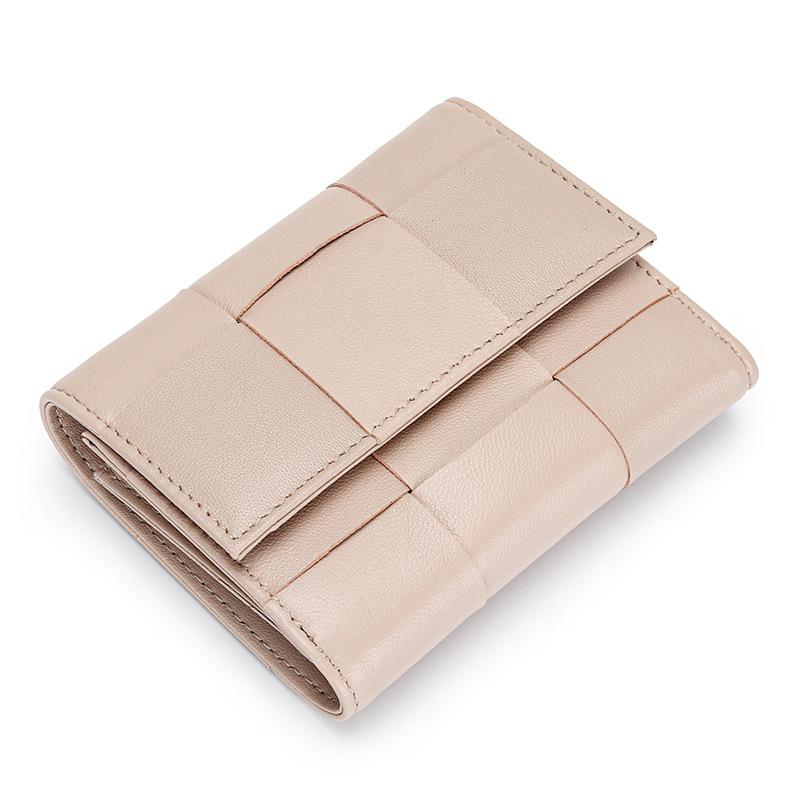 2024 Woven Genuine Leather Women Wallets Bifold Short Purse High Quality Lambskin Billfolds For Ladies Card Holders