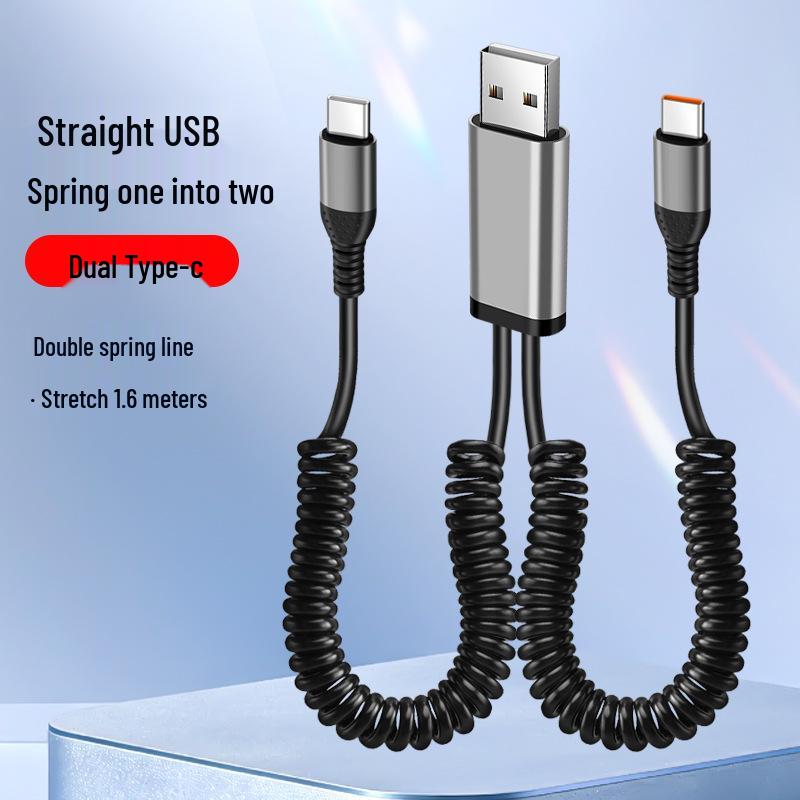 66W Retractable Elbow Splitter Data Cable for Apple, Huawei, Type-C, Fast Car Charging