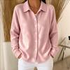 Women Solid Waffle Knit Button‑Up Shirt Jacket, Turn‑Down Collar Long‑Sleeve Loose Casual Fashion Open Front Cardigan Blouse