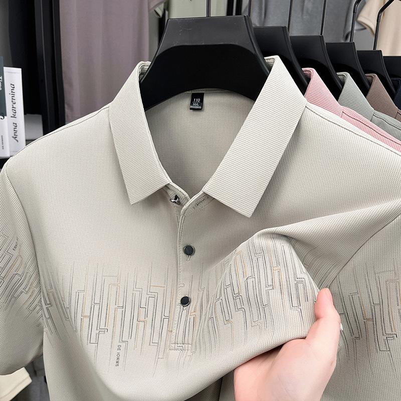 Lapel Men'S Polo Shirt Casual Men'S Printed Short Sleeve Bottom Shirt Spot