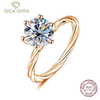 Twisted Wall Twist S925 Silberring für Frauen, vergoldet mit Pt950 Gold, ein Karat Zirkoniaring