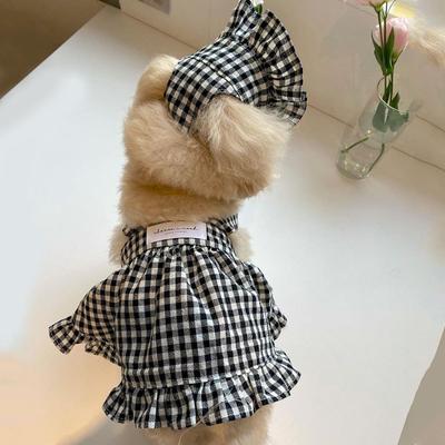 Dog Clothes Summer Luxury Pet Plaid Striped Suspender Skirt Hat Vest Set Puppy Dress Chihuahua Bichon Yorkie Dog Costume