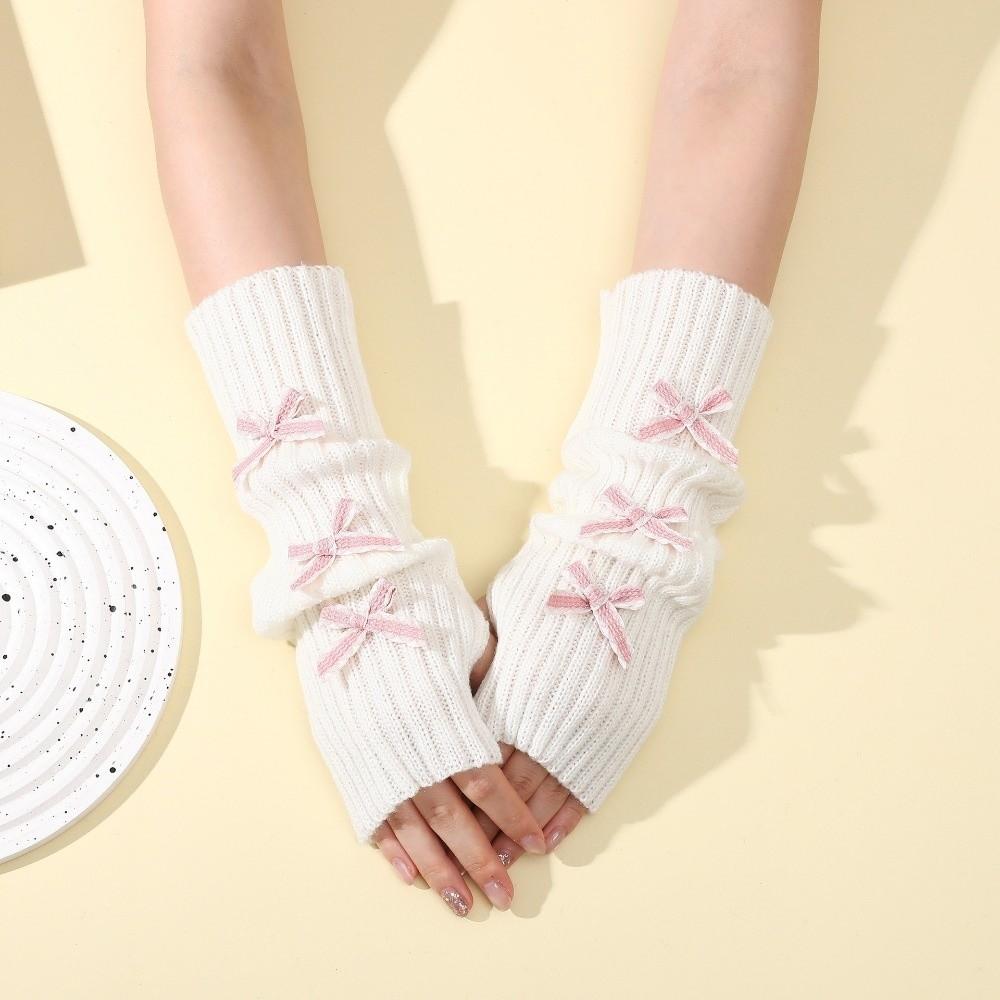 Thicken Y2K Fingerless Gloves Soft Knitted Sleeve Cover Fashion Bow Arm Warmers  Winter