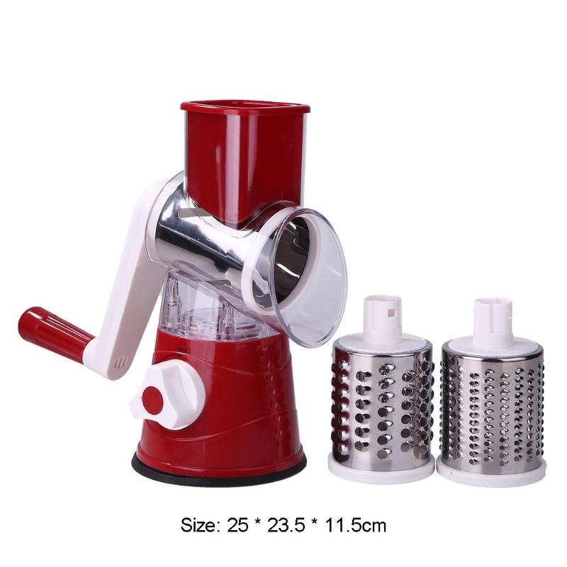 Vegetable Cutter & Slicer Manual Kitchen Cheese Chopper Machine With 3 Sharp Drums Multifunctional Garlic Potato Shredder