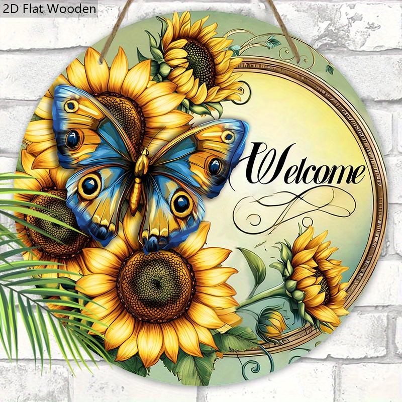 Rustic Wooden Welcome Sign with Sunflowers & Butterfly Pattern - Charming Decorative Hanging Plaque - Ideal Gift for Friend, Family