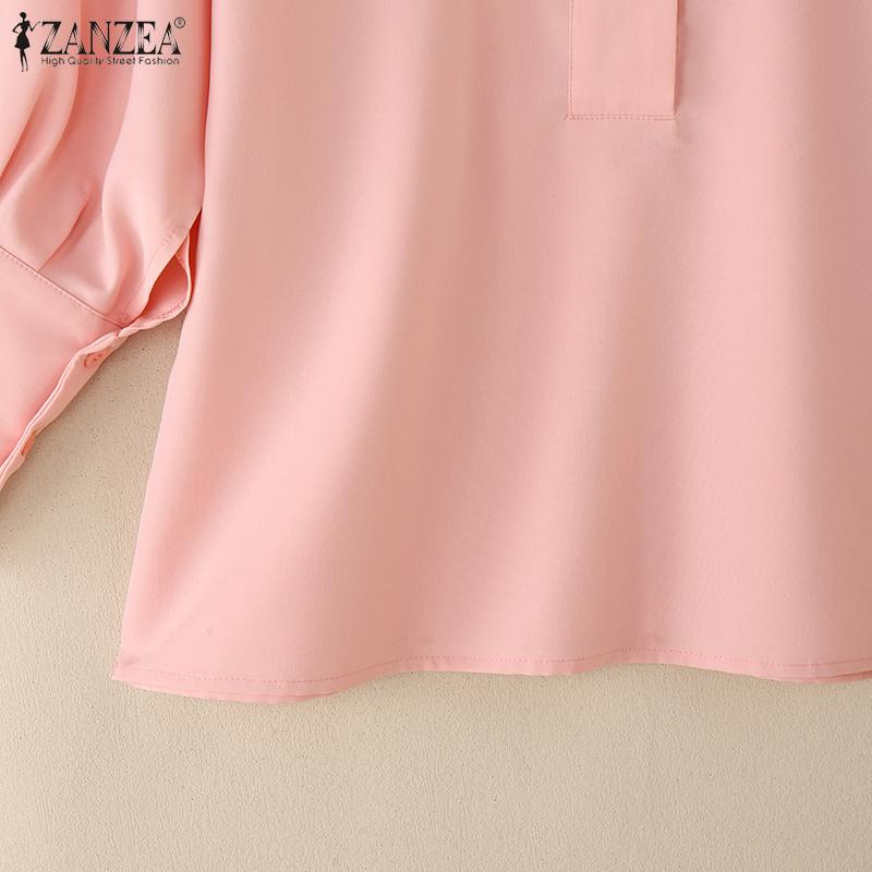 ZANZEA Women Classic Collar Loose Casual 3/4 Sleeve Plain Blouse