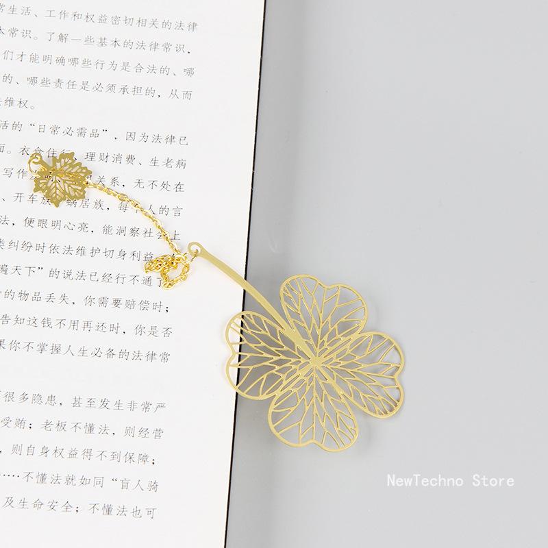 Chinese Style Hollow Out Animals Gold Color Metal Bookmark With Pendant Vintage Lotus Leaf Bookmark Creative Stationery Gift