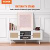 Rattan TV Stand, Boho TV Cabinet for 55 inch TV, Mid Century Modern TV Stand, Rattan TV Console with Adjustable Shelfs for Living Room, Media Room,
