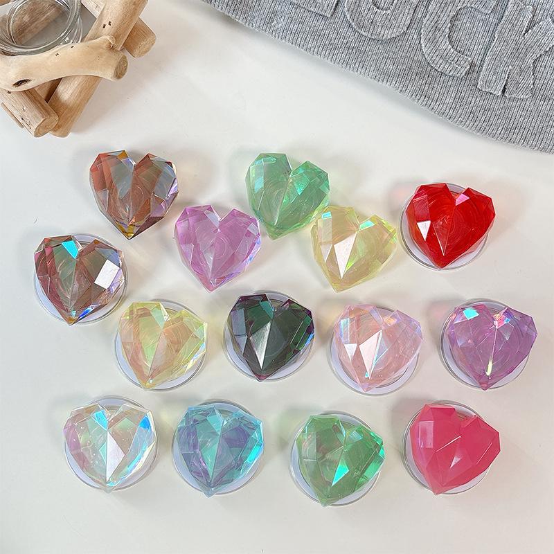 Vibrant Rhombus Heart Magnetic Phone Holder – Transparent, Adhesive, Portable, Perfect for Desktop Drama Viewing
