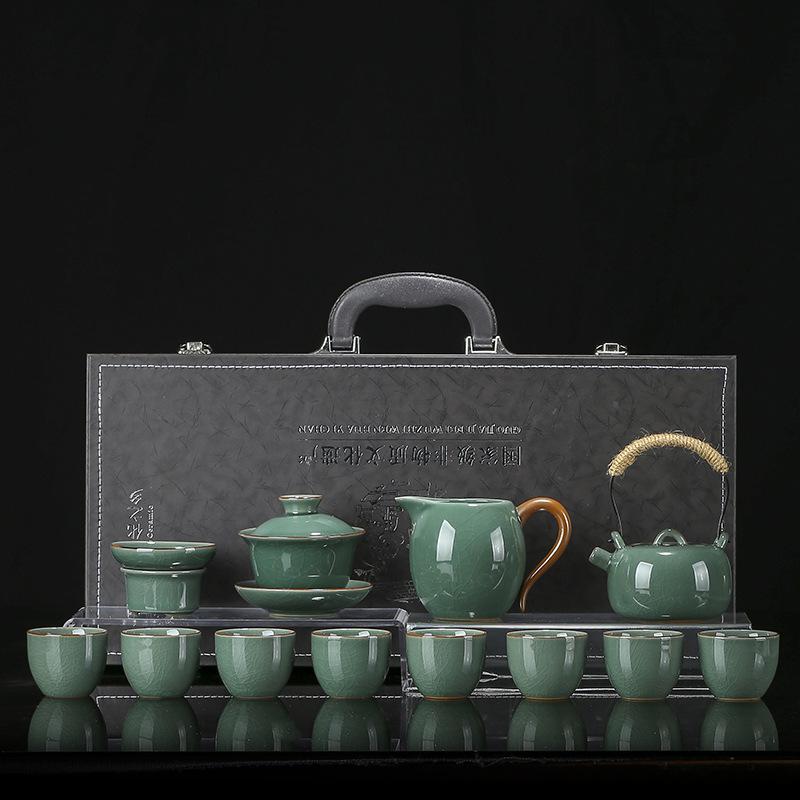 Ru kiln color tea set, a complete set of household ceramic beam teapot cover bowl teacup, light luxury high-end Kung Fu tea