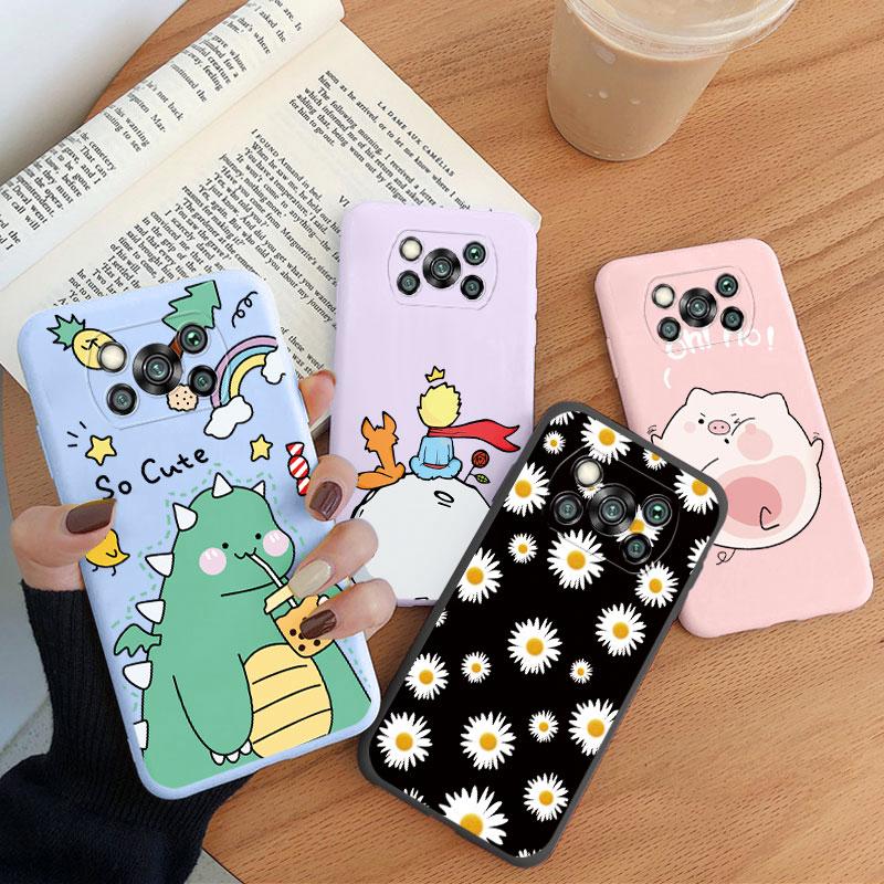 For Poco X3 Pro PocoX3 NFC Cover Cute Flower Phone Case For Xiaomi Poco X3 X 3 Fashion Dinosaur Silicone Bumper Soft TPU Coque