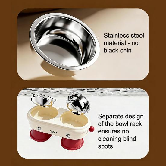 Hrănitoare ridicată pentru animale de companie cu bol interior din oțel inoxidabil rezistent la vărsare, stație 2 în 1 pentru hrană și apă pentru câini mici și medii, cățeluși