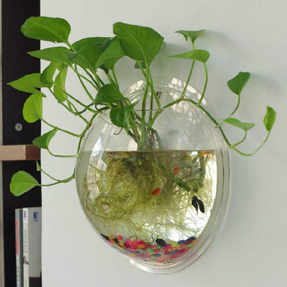 Transparent Creative Wall Mounted Acrylic Fish Bowl Hanging Aquarium Fish Tank Home Decor (23cm Diameter) (23CM)