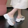Fashion 8CM Non-slip Outdoor High Platform Rhinestone Mule Shoes Woman New Summer Sandals Ladies Brand Design Bling Wedge Slide Slipper