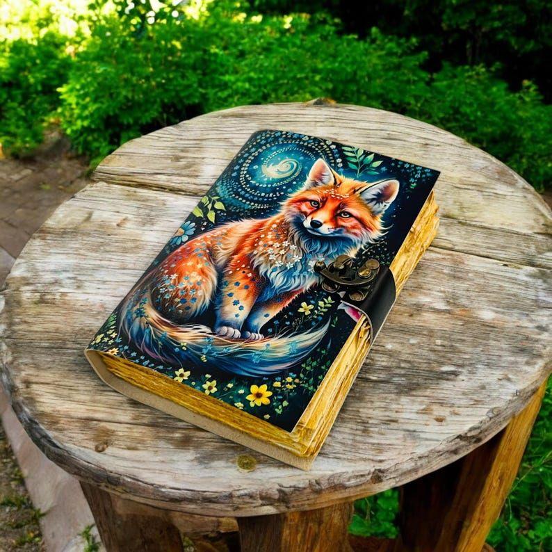Fox Vintage Handmade Grimoire Leather Journal for Women Blank Spell Book of Shadows Celestial Christmas Gifts For Him and Her