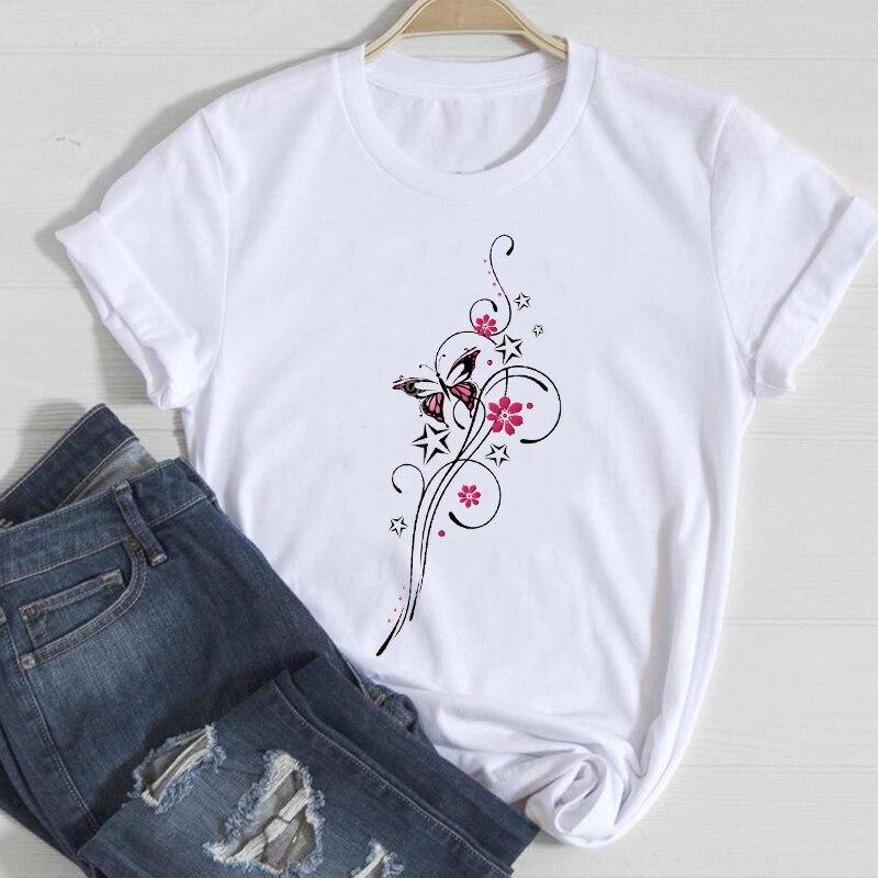Women T-Shirt Summer Ladies Tops Cute Aesthetic Fashion 90S Print Kawaii Basic Clothing Female Clothes Tees Beautiful Butterfly