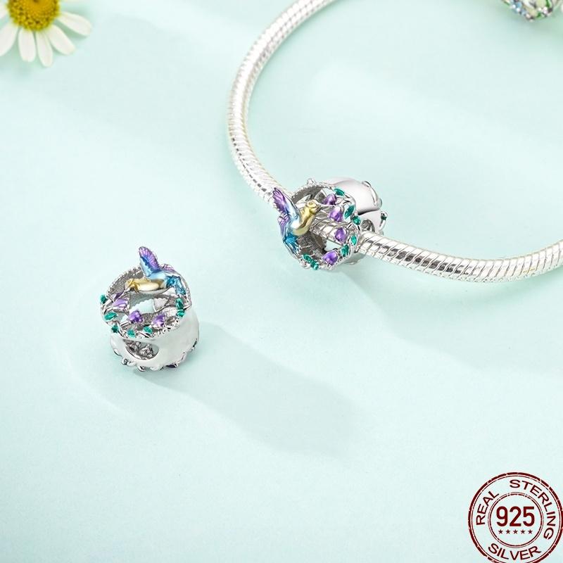 Spring copper Gem Butterfly Flower Pendant Suitable Compatible With Pandora Authentic Bracelets Diy Small Fresh Jewellery