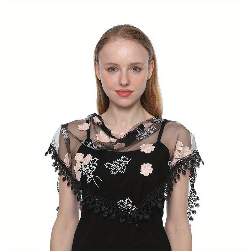 Women Triangle Scarf for Church Prayer Shawl Embroidered Lace Veil Floral Headcovering Tassel Veils Mantillas for the Church's