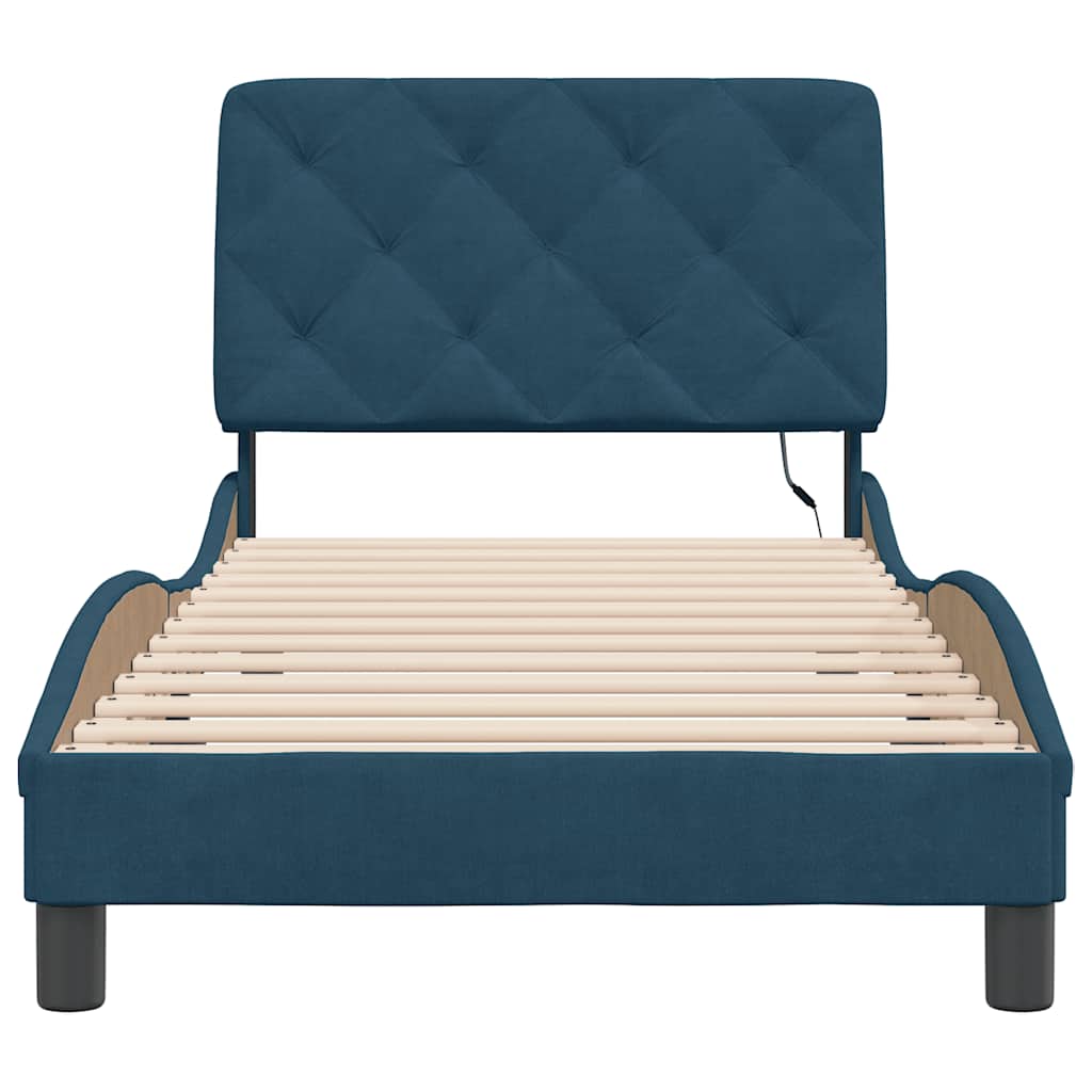 Vidaxl Bed Frame With LED, Blue, 90X200 Cm, Velvet