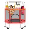 Kinder Trampolin Innen Außen Klein Fitness Trampolin Spielzeug mit Sicherheitsnetz Basketballkorb Gymnastikringe Schaukel für Jungen und Mädchen