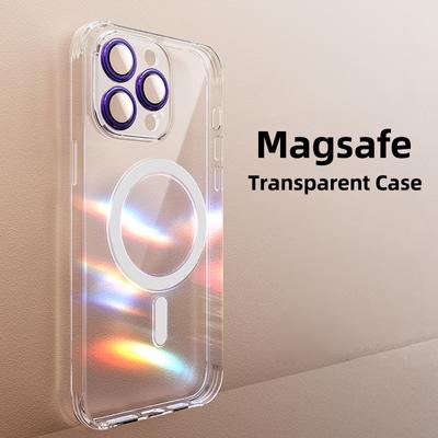 Transparente Silikon-Telefonhülle mit Metalllinsenschutz für das iPhone 11 12 13 14 Pro Max, magnetische Magsafe-Funda-Abdeckung für kabelloses Laden
