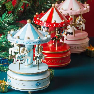 Christmas Carousel Carousel Music Box Interactive Exquisite Rotating Wooden Music Box Cartoon Wooden Children Gifts Musicbox